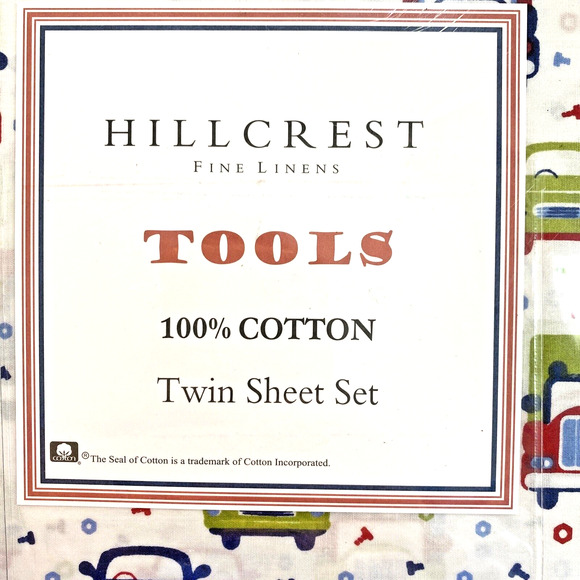 Hillcrest Fine Linens Kids Twin Sheet Set 100% Cotton NEW in Package "Tools" - Picture 2 of 6